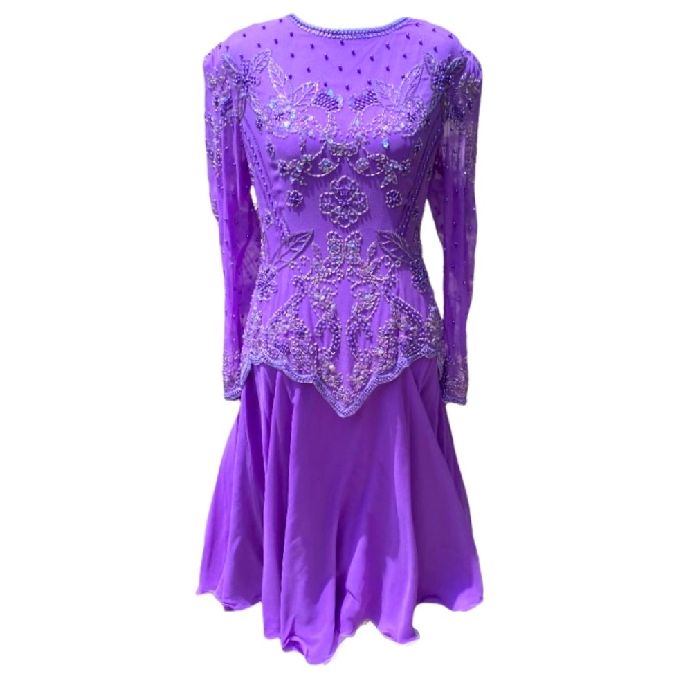 Vintage 80s Silk Beaded Cocktail / Prom Dress size women's medium - purple